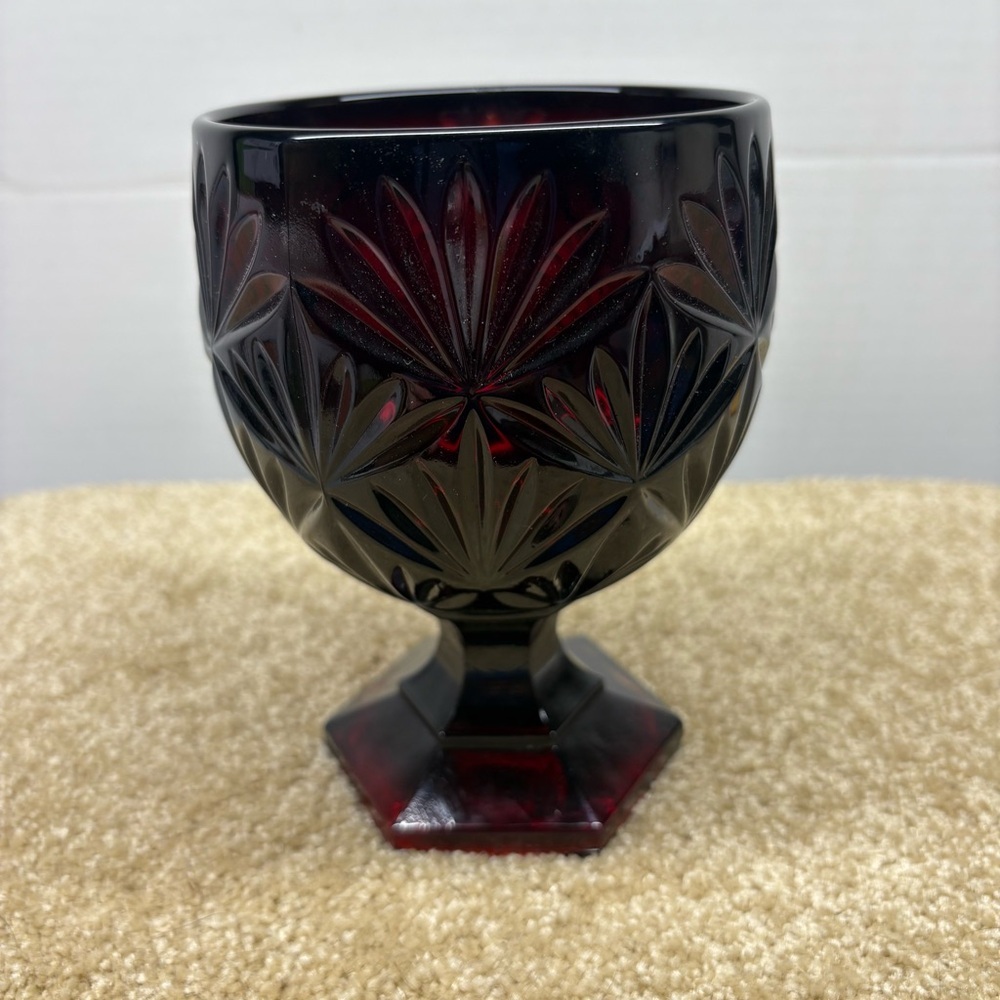 Ruby Red Cranberry Heavy Glass Candy Dish Chalice Compote Goblet Luminarc France